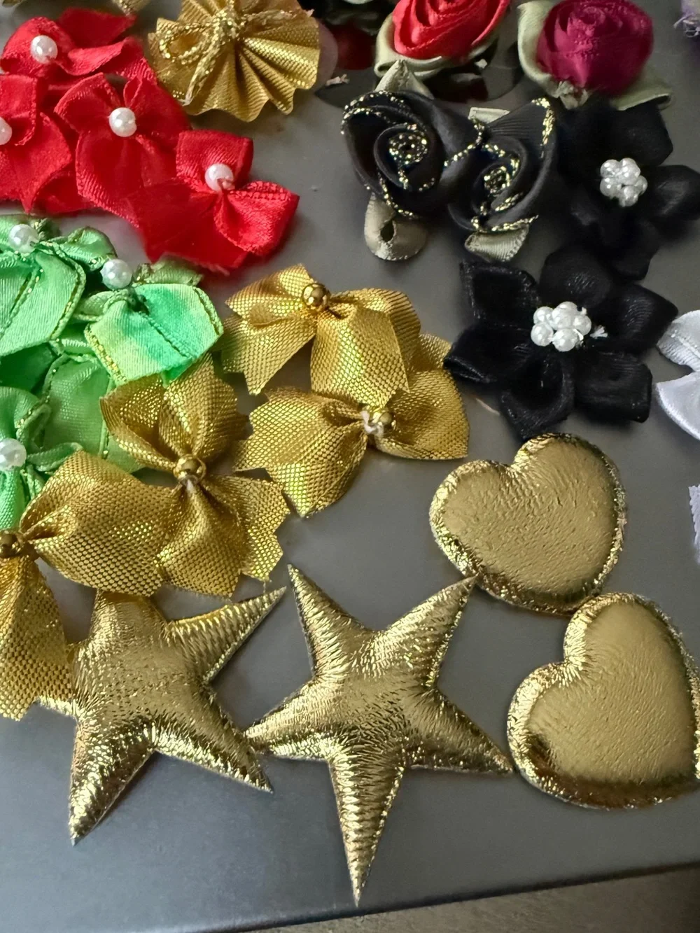 Vintage Satin Ribbon Rose Bow Craft Embellishment Lot